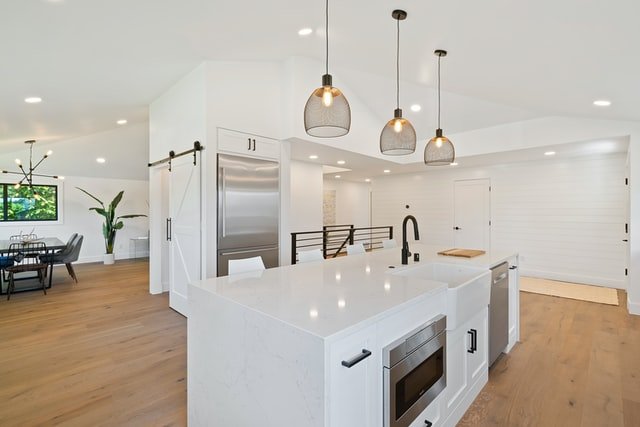 Fitted kitchen with counter run and upper storage