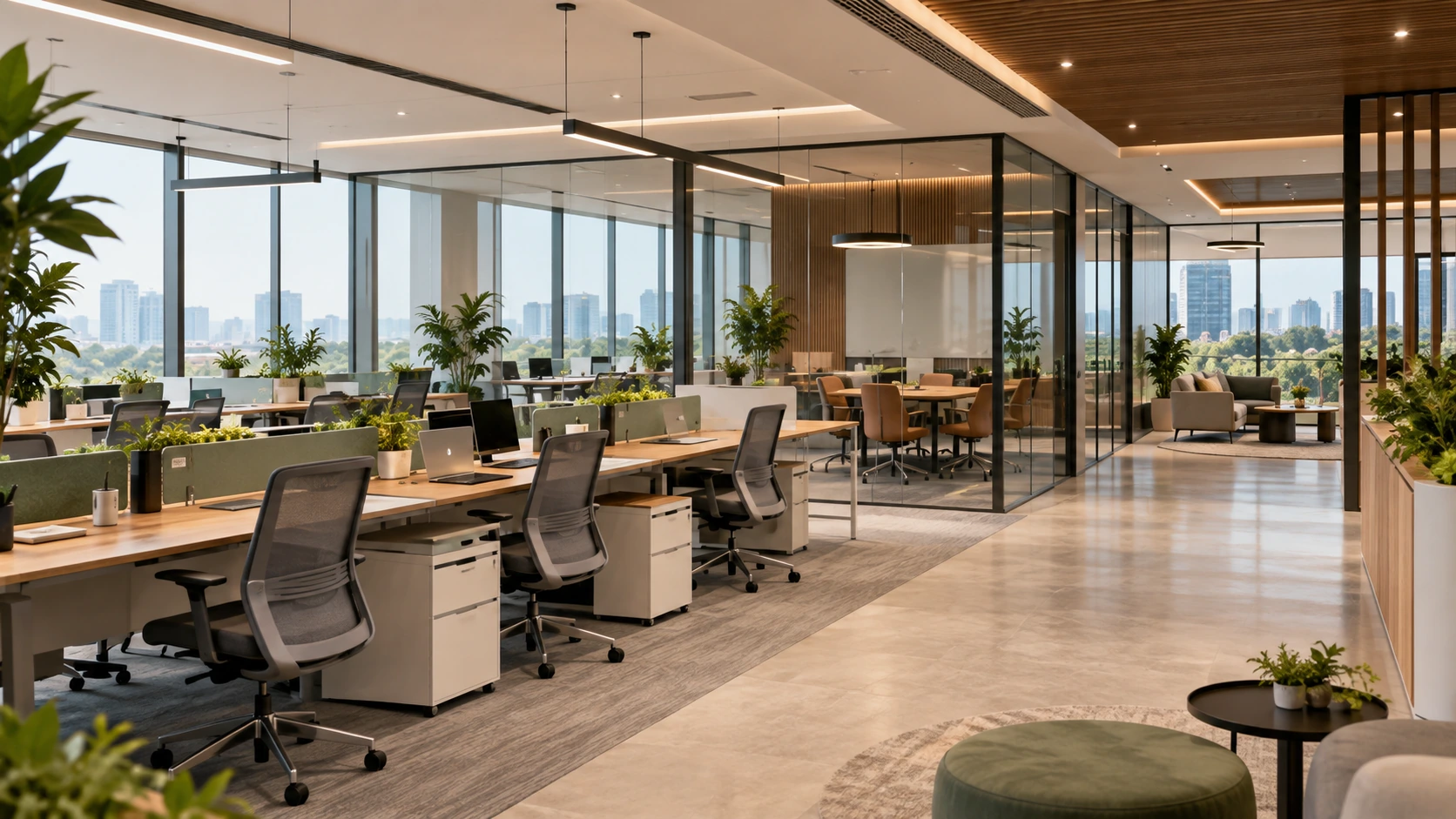 Wide view of a contemporary office interior