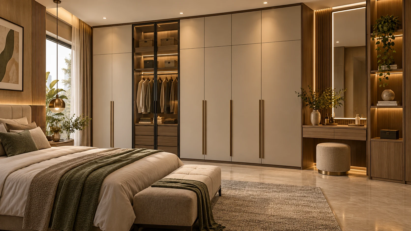 Bedroom wardrobe with full-height shutters and internal storage