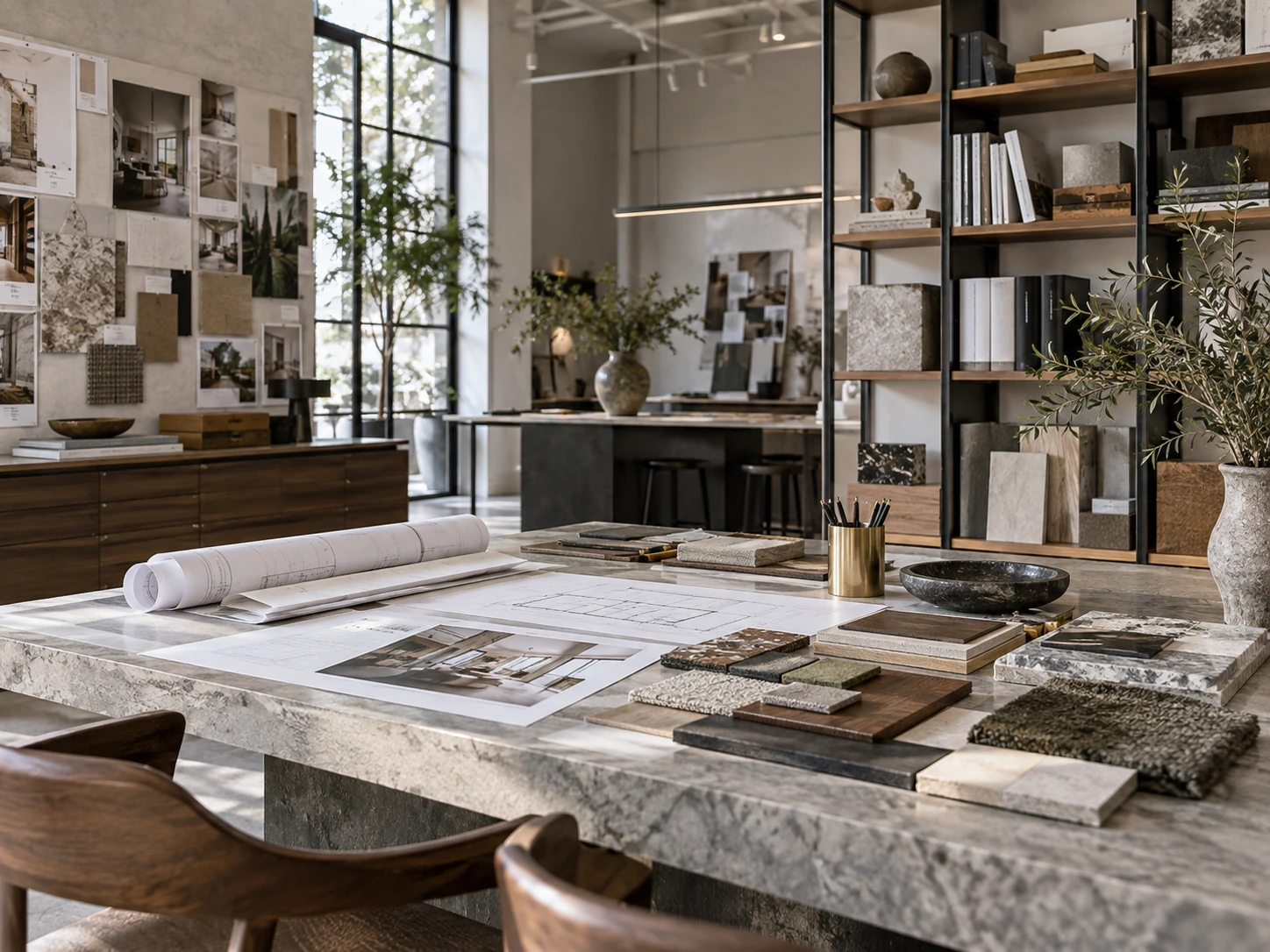 About ASTRAA Interior Materials and finish samples arranged on an interior design studio table