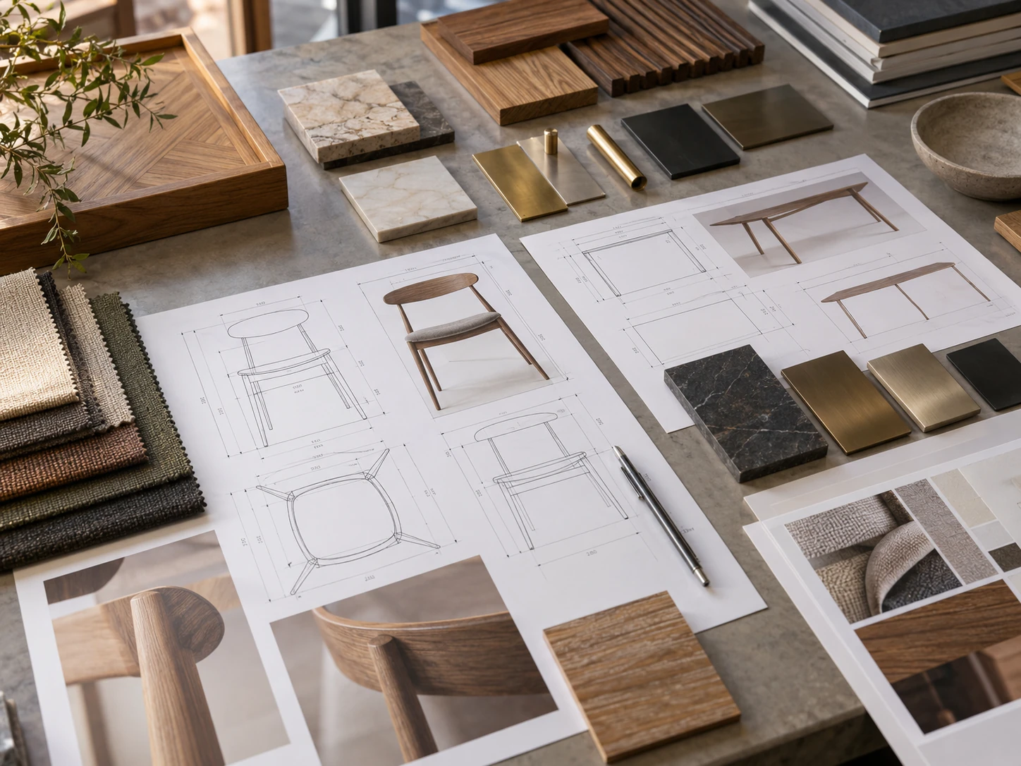 Interior materials and finish samples arranged for specification